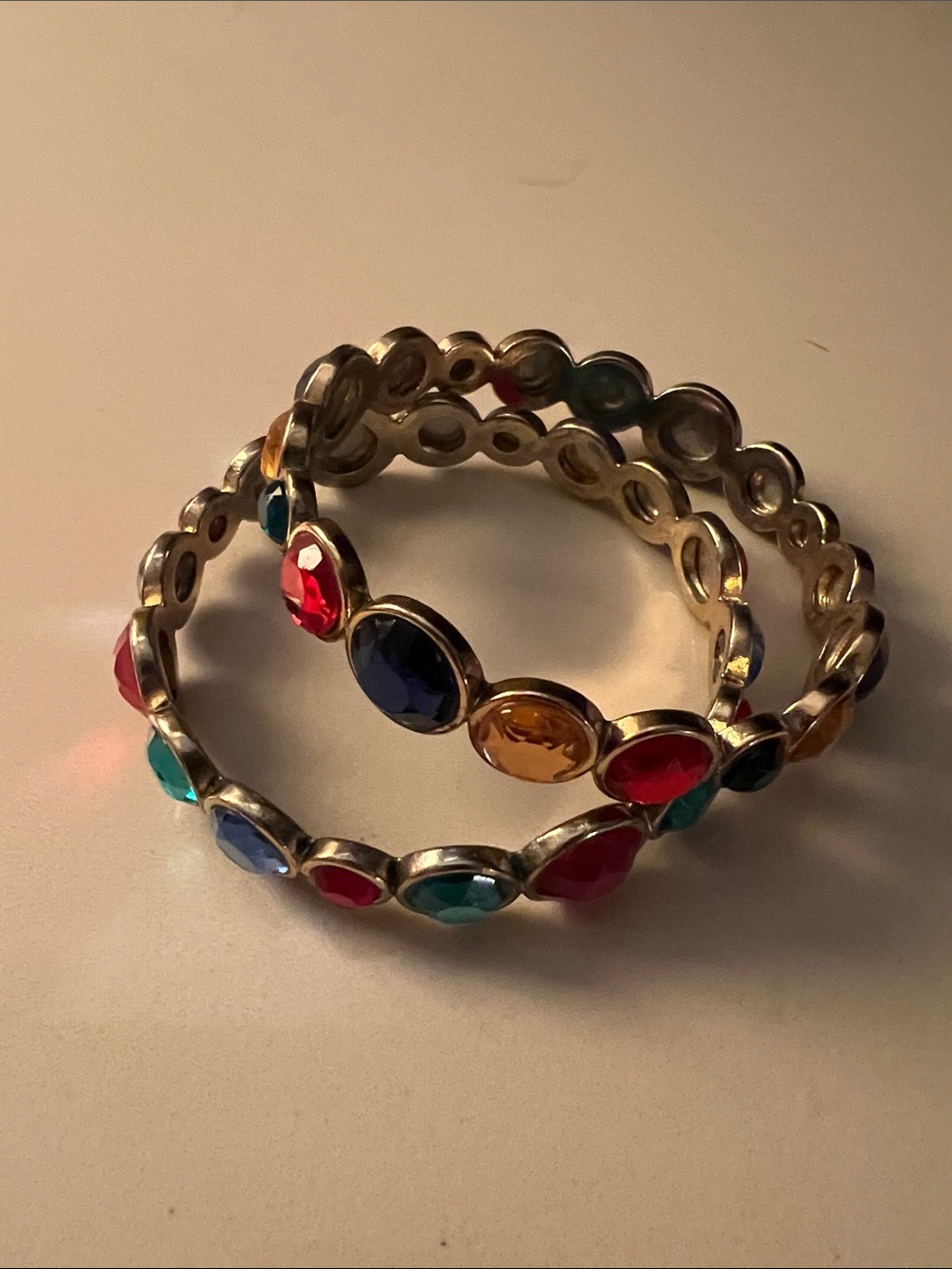 Multicolor Crystal Stretch Bracelet Set - Gold Tone